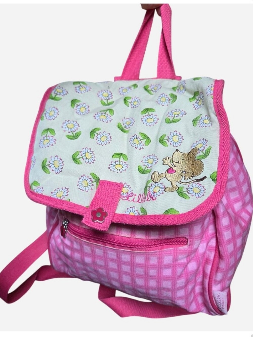 Lillebi plaid backpack w floral design